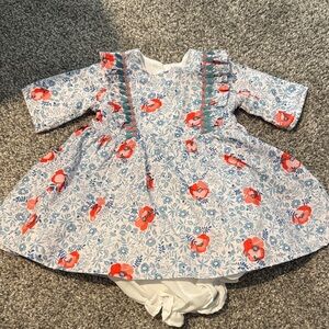 Pippa & Julie Blue and Red poppy Floral Dress with Bloomers